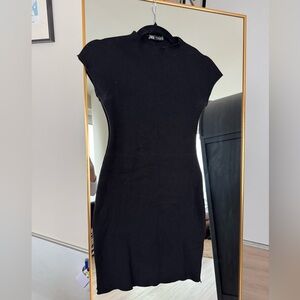 Zara Black Cap Sleeve Mock Neck Bodycon Mini Dress - Small